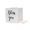 Elegant Designs Farmhouse Square Wooden Tissue Box Cover with Bless you Script in Black, Sliding Base White Wash HG2024-WWH